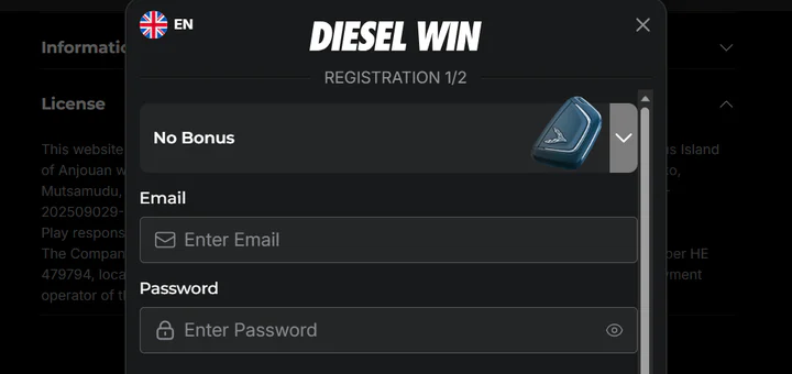 dieselwin casino register